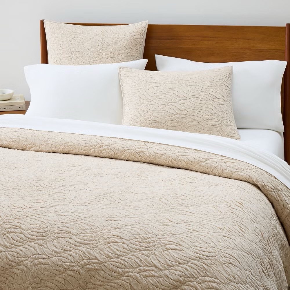 West Elm Cotton Cloud Jersey Wave Texture Full/Queen Duvet Cover Heather Oatmeal